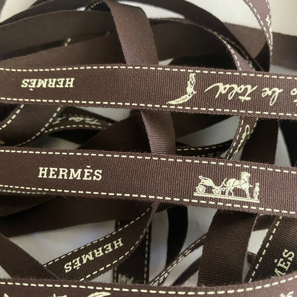 3 Yards Hermès Brown Logo Ribbon